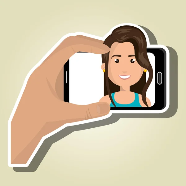 Woman on the screeen of a smarthone. vector design — Stock Vector