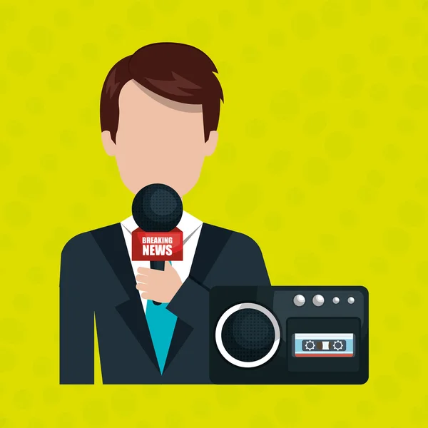 Reporter avatar with radio isolated icon design — Stock Vector