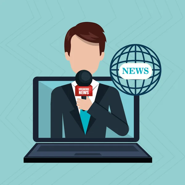 Verslaggever avatar met laptop geïsoleerd pictogram ontwerp — Stockvector