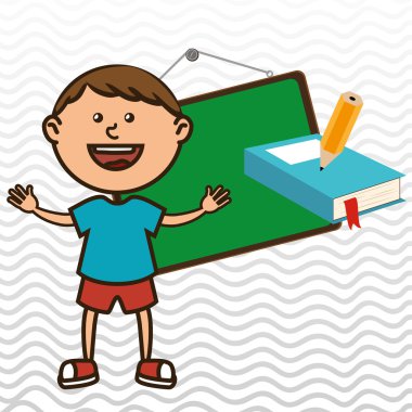 Kara tahta ile çocuk ve izole simgesi tasarım kalem