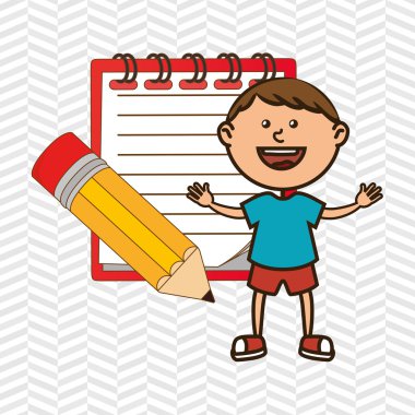 defter ile çocuk ve izole simgesi tasarım kalem