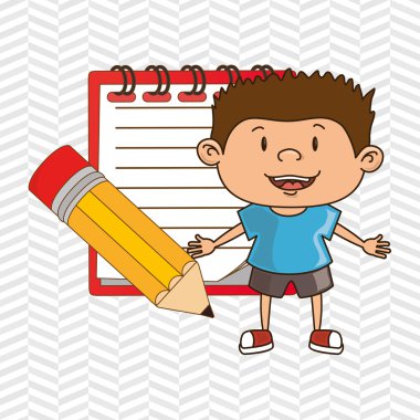 defter ile çocuk ve izole simgesi tasarım kalem