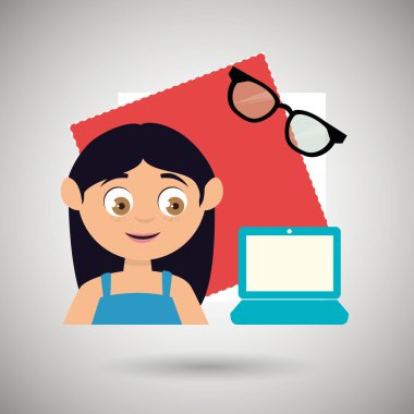 dizüstü bilgisayar ve gözlük izole simgesi tasarım ile çocuk