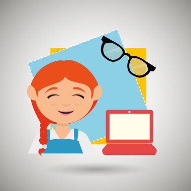 dizüstü bilgisayar ve gözlük izole simgesi tasarım ile çocuk
