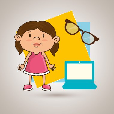 dizüstü bilgisayar ve gözlük izole simgesi tasarım ile çocuk