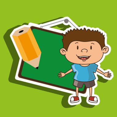 Kara tahta ile çocuk ve izole simgesi tasarım kalem