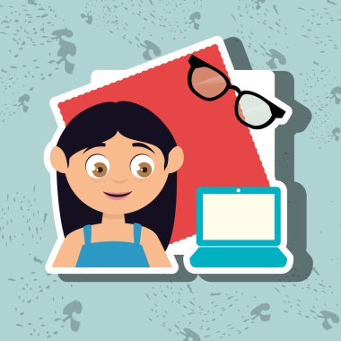 dizüstü bilgisayar ve gözlük izole simgesi tasarım ile çocuk