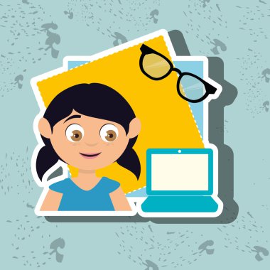 dizüstü bilgisayar ve gözlük izole simgesi tasarım ile çocuk