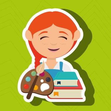 Çocuk boyalar ve kitap bir palet ile izole simgesi