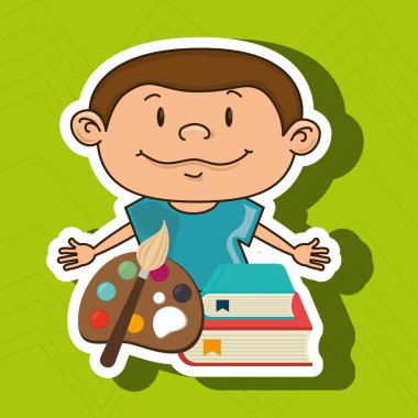 Çocuk boyalar ve kitap bir palet ile izole simgesi