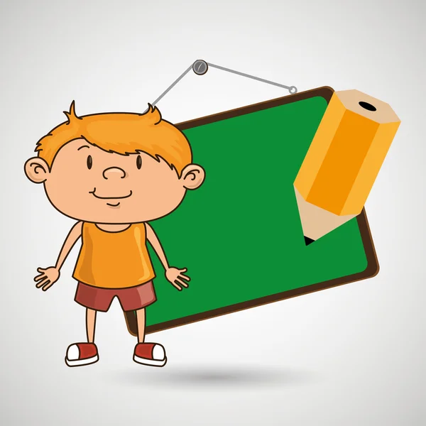 Niño con pizarra y lápiz diseño icono aislado — Vector de stock