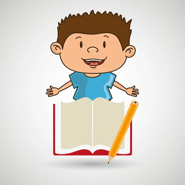 Ребенок с книгой и карандашом изолированный дизайн иконки — стоковый вектор