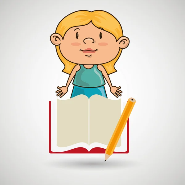 Ребенок с книгой и карандашом изолированный дизайн иконки — стоковый вектор