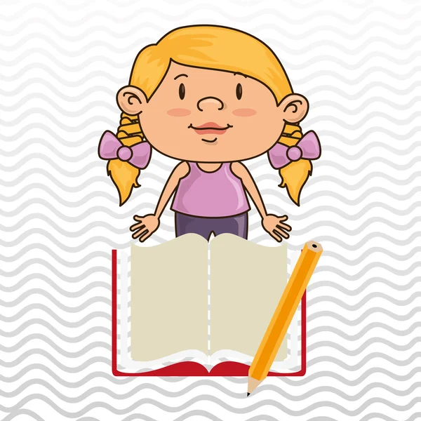 Niño con libro y lápiz diseño icono aislado — Vector de stock