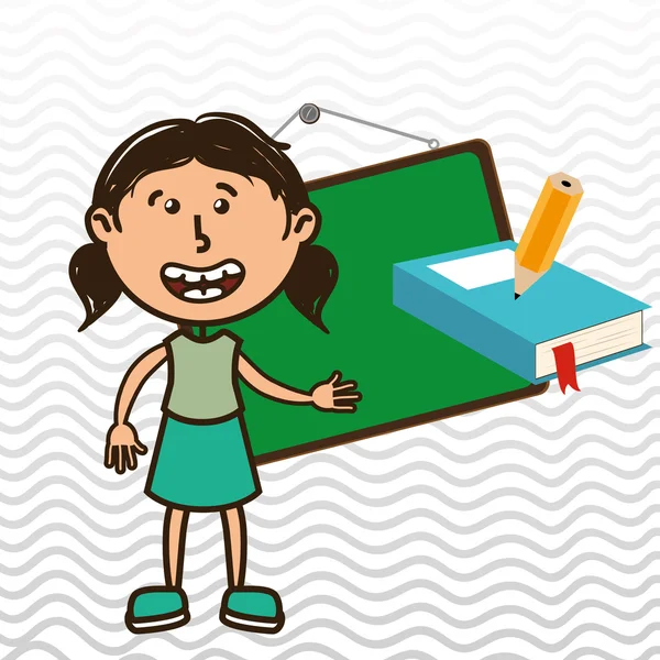 Kid met schoolbord en potlood geïsoleerde pictogram ontwerp — Stockvector