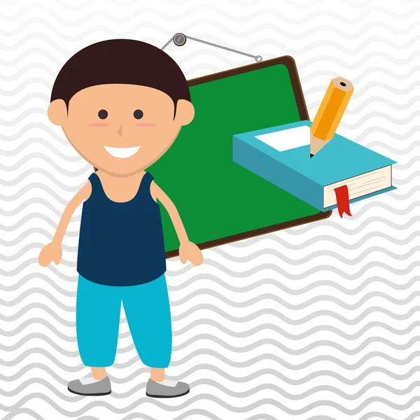 Enfant avec tableau et crayon icône isolée design — Image vectorielle