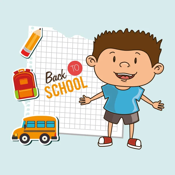 Kid back to school on notebook paper isolated icon design — Stock Vector