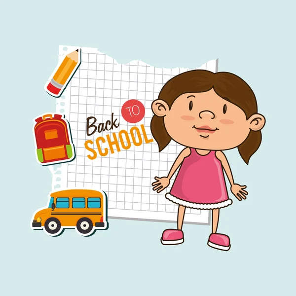 Kid back to school on notebook paper isolated icon design — Stock Vector