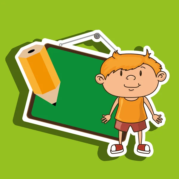 Kid met schoolbord en potlood geïsoleerde pictogram ontwerp — Stockvector