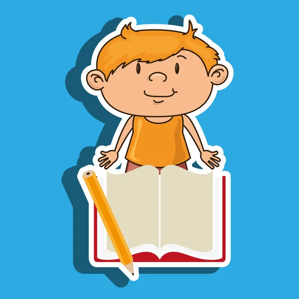 Dítě s knihou a tužka izolované ikony designu — Stockový vektor
