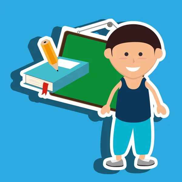 Kid met schoolbord en potlood geïsoleerde pictogram ontwerp — Stockvector