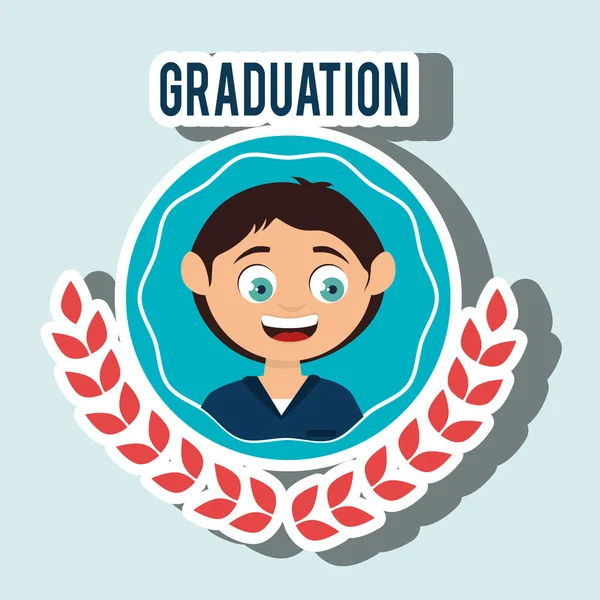 Kid on graduation emblem isolated icon design — Stock Vector