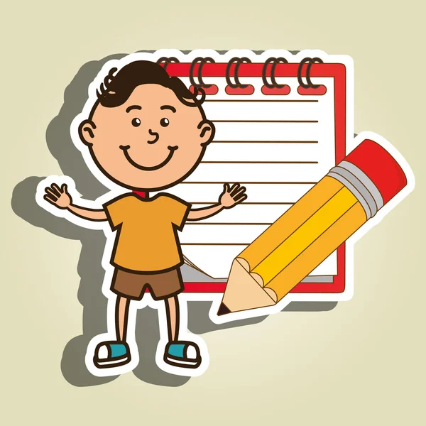 Niño con portátil y lápiz diseño icono aislado — Vector de stock