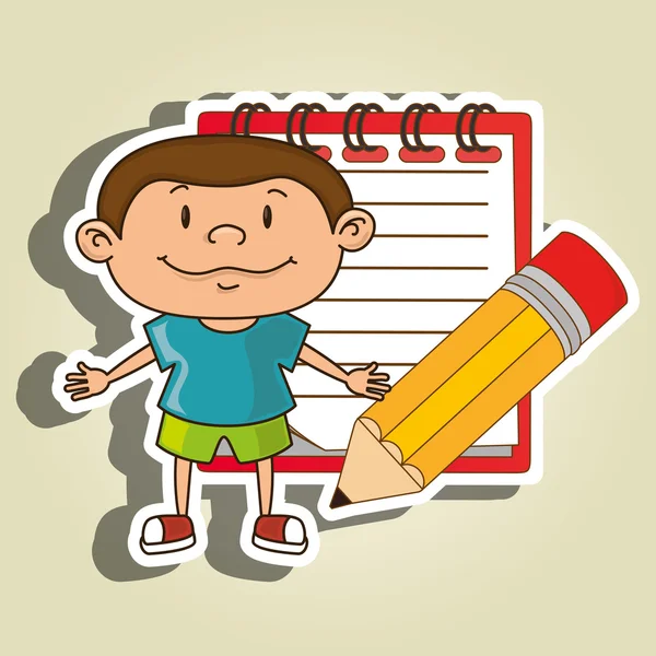 Kind mit Notizbuch und Bleistift isoliert Icon-Design — Stockvektor