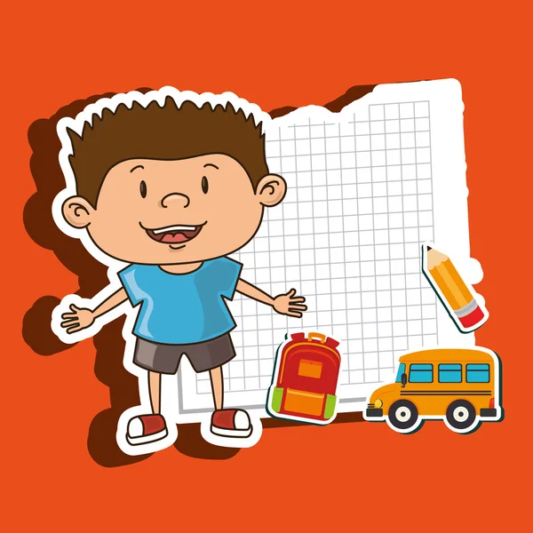 Dítě do školy na poznámkového bloku papíru izolované ikony designu — Stockový vektor