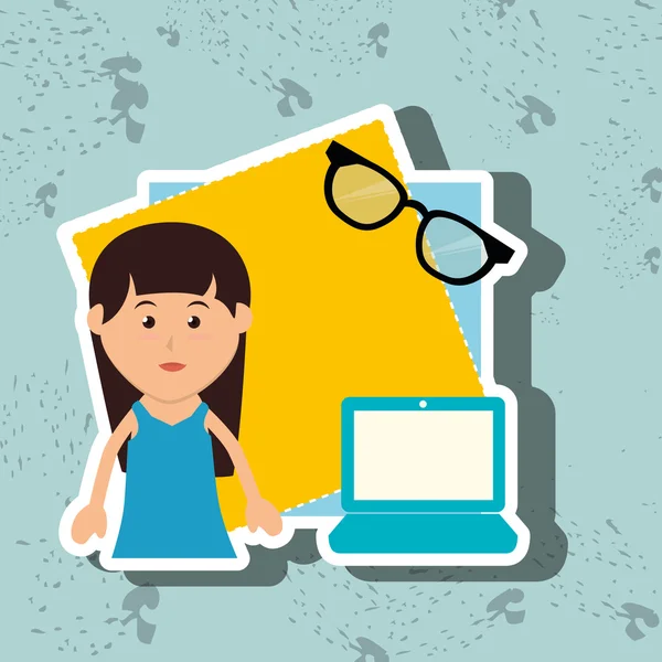 Παιδί με φορητό υπολογιστή και γυαλιά απομονωμένες εικονίδιο σχεδιασμός — Διανυσματικό Αρχείο