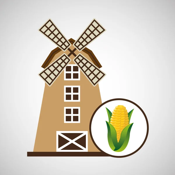 Ветряная мельница и кукуруза — стоковый вектор