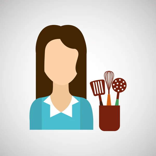 Meisje met keuken hulpmiddelen pictogram — Stockvector