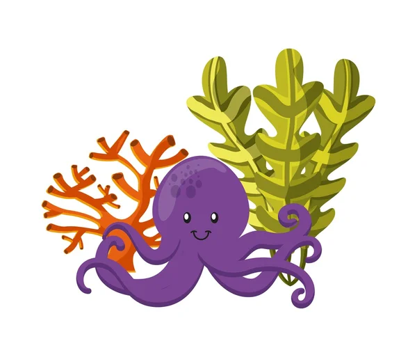 Octopus, koraal en algen pictogram. Sea life ontwerp. Vectorafbeelding — Stockvector