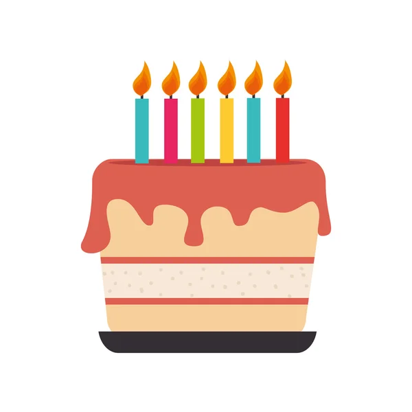 Happy birthday cake pennants decoration party icon vector — Stock Vector