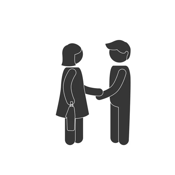 Hombre mujeres apretón de manos reunión icono negocio vector gráfico — Archivo Imágenes Vectoriales