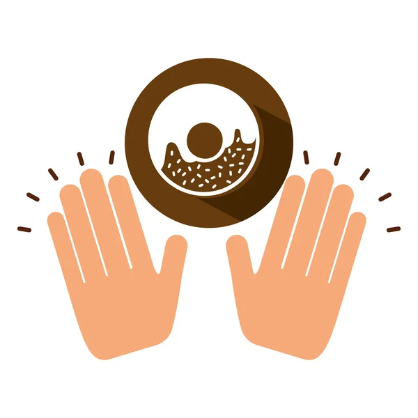 Dos manos sosteniendo donut — Vector de stock