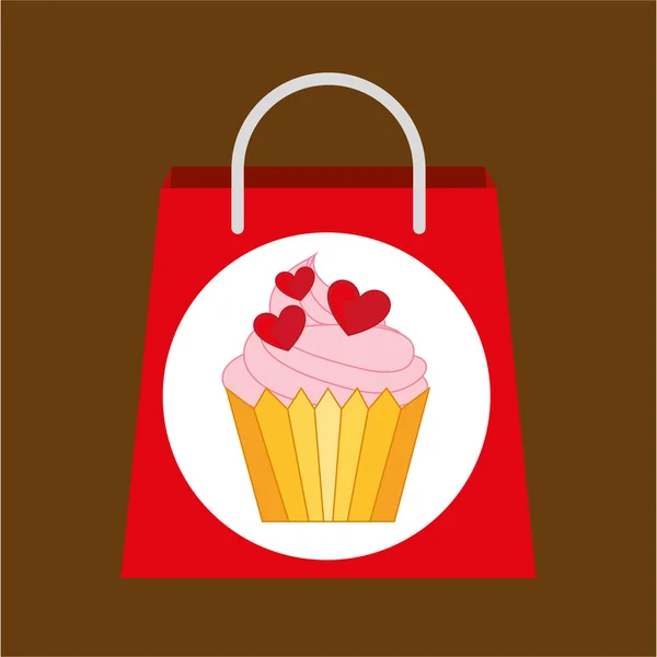 Bolsa de compras cupcake corazones — Vector de stock