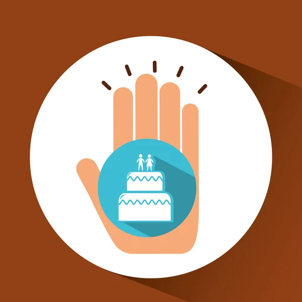 Две руки держа свадебный торт — стоковый вектор