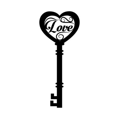 anahtar aşk kalp eski ortaçağ vektör grafik simgesi