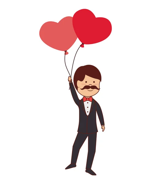 Hombre corazón globos amor icono vector gráfico — Archivo Imágenes Vectoriales