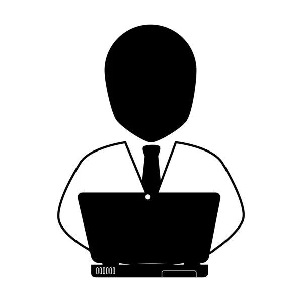 Hombre frente pc portátil icono de negocio gráfico vectorial — Vector de stock