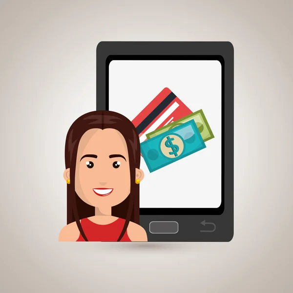 Kadın cep telefonu kredi kartı — Stok Vektör