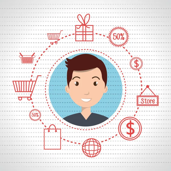 Personagem dinheiro comprar web —  Vetores de Stock