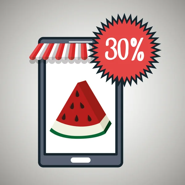 Smartphone satın almak online meyve — Stok Vektör
