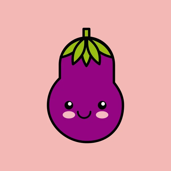 Aubergine kawaii pictogram ontwerp — Stockvector