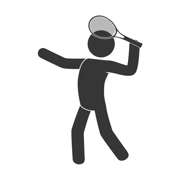 Man speelt tennis racket pictogram vector — Stockvector