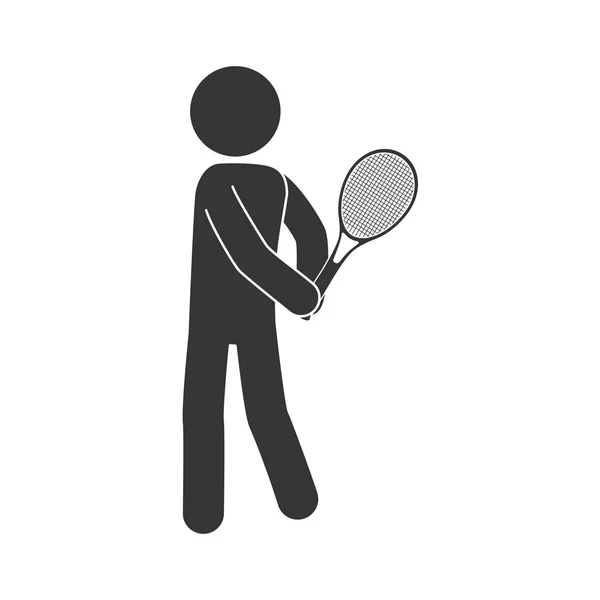 Muž si hraje tenis raketa ikona Vektor — Stockový vektor