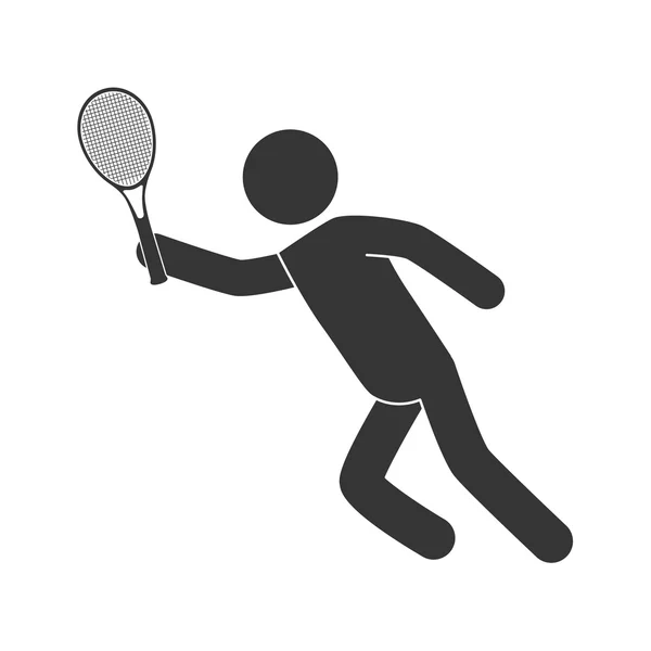 Hombre jugando raqueta de tenis icono vector — Vector de stock