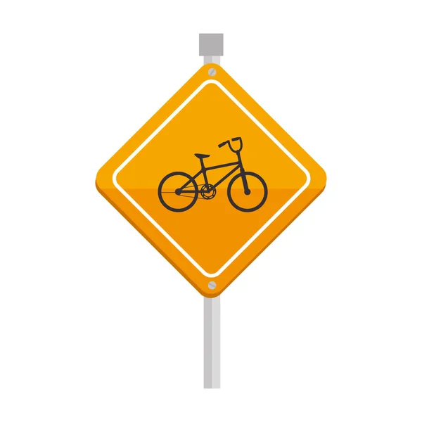 Sinal amarelo bicicleta ícone vetor de atenção — Vetor de Stock