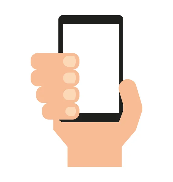Ręce ludzkie użytkownika smartfon ikona na białym tle — Wektor stockowy